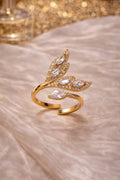 Gold Tone Leaf Crystal Open Ring
