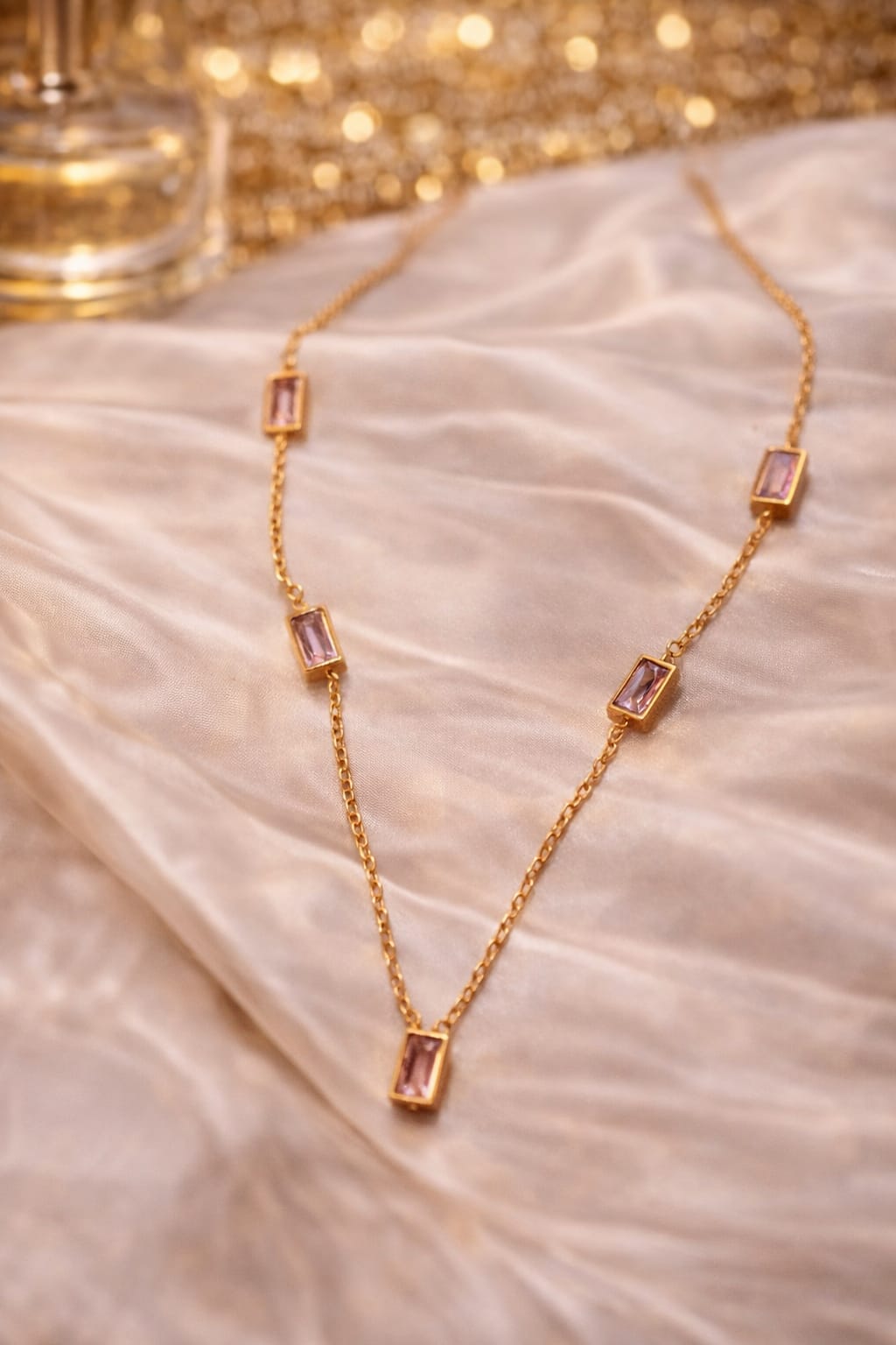 Rose Crystal Station Chain Necklace
