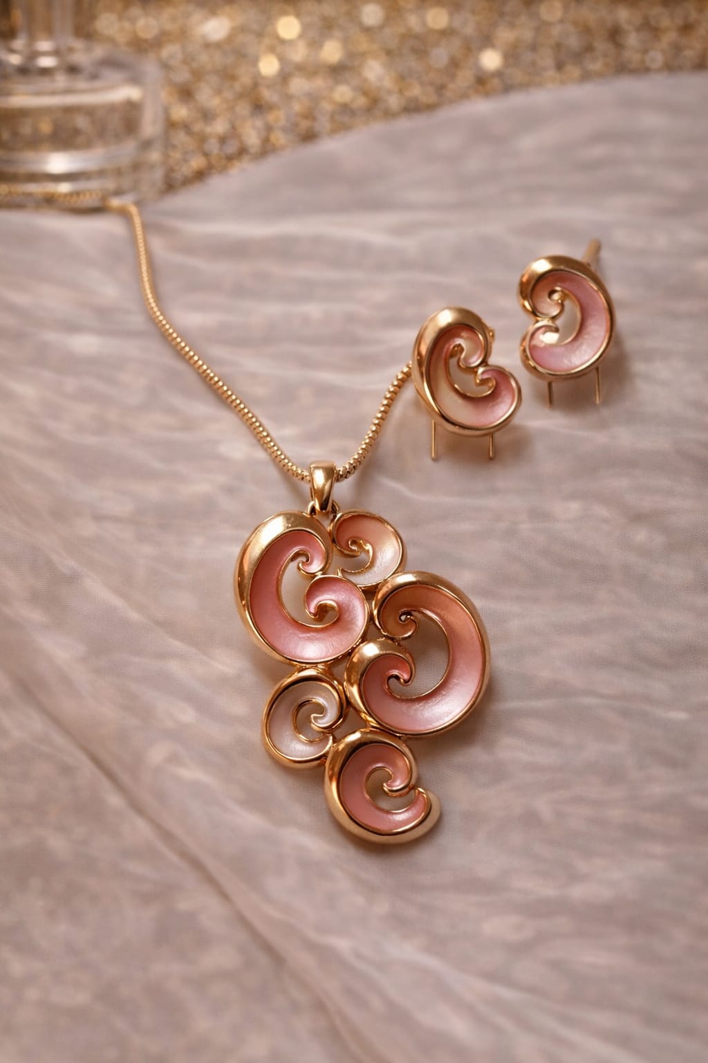 Blush Swirl Enamel Pendant Set