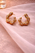 Sculpted Wave Stone-Studded Hoop Earrings