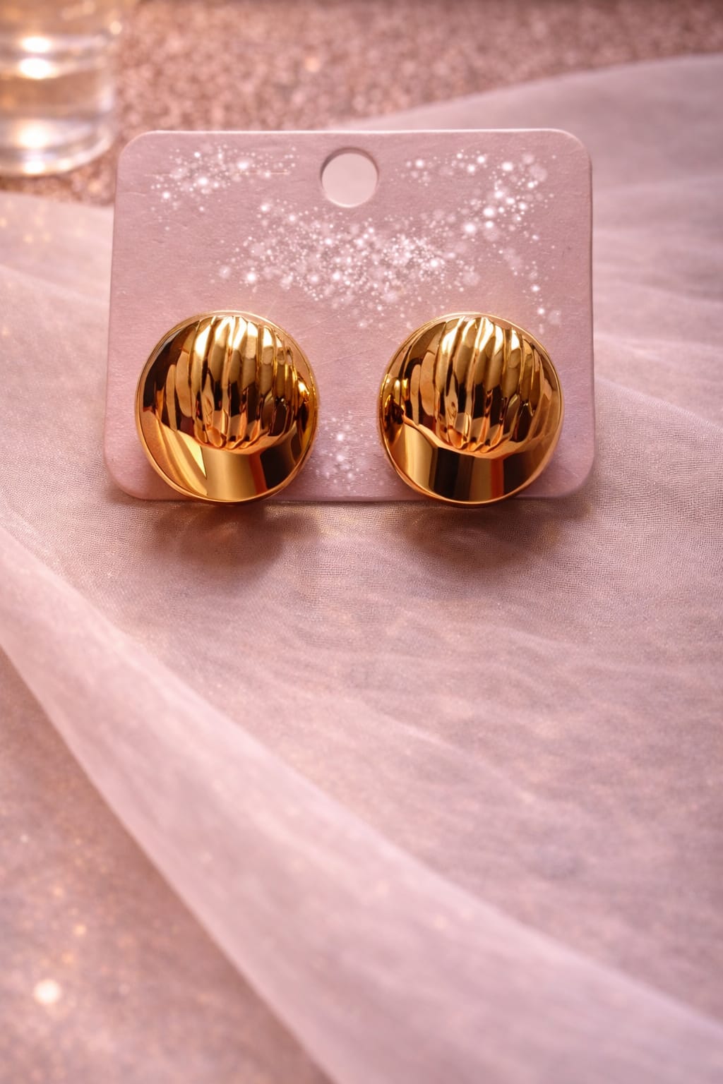 Rippled Dome Gold Stud Earrings