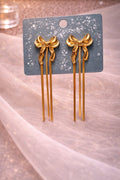 Golden Bow Long Drop Earrings