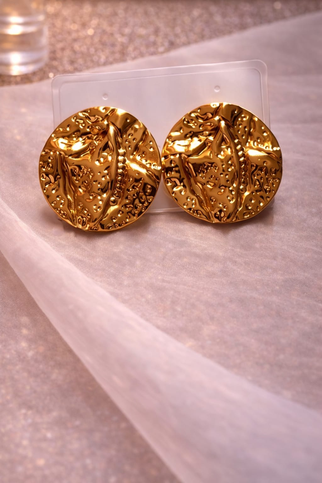 Textured Gold Disc Stud Earrings
