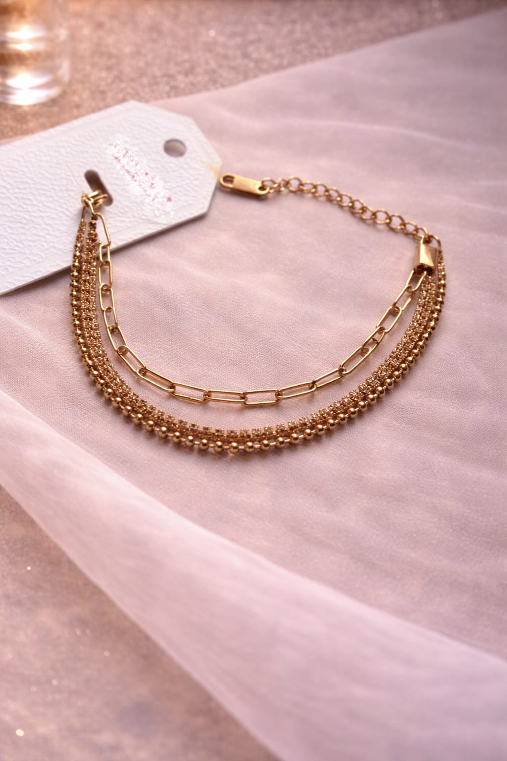 Gold Layered Bead & Link Chain Bracelet