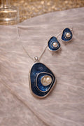 Midnight Blue Enamel Pearl Jewelry Set