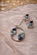 Blue Enamel Floral Pendant & Stud Earrings Set