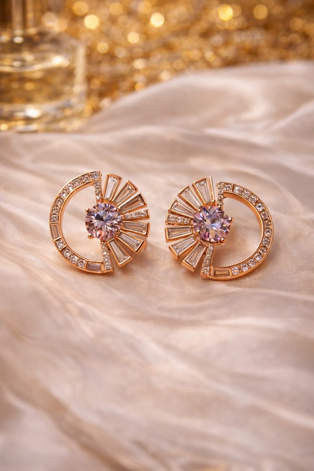 Rose Gold Geometric Crystal Stud Earrings