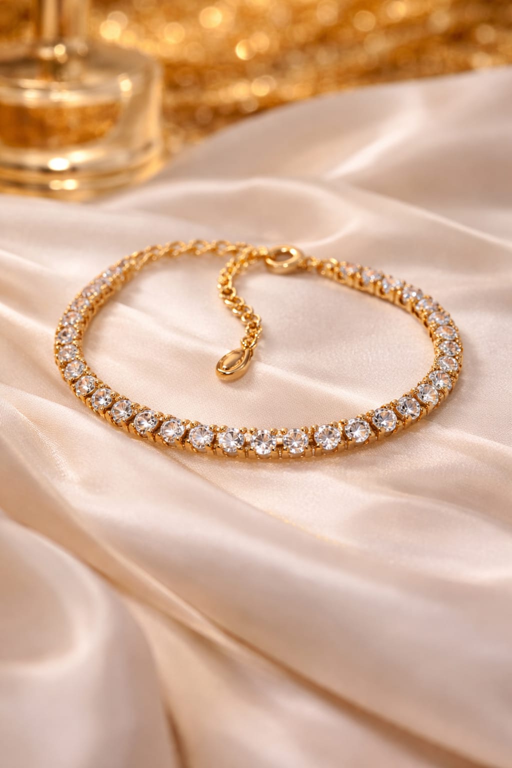 Gold Tone Crystal Tennis Bracelet